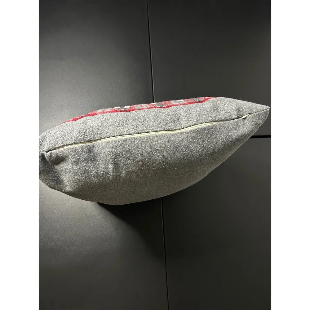 Unbranded Gray Red Plaid Reindeer Throw Pillow